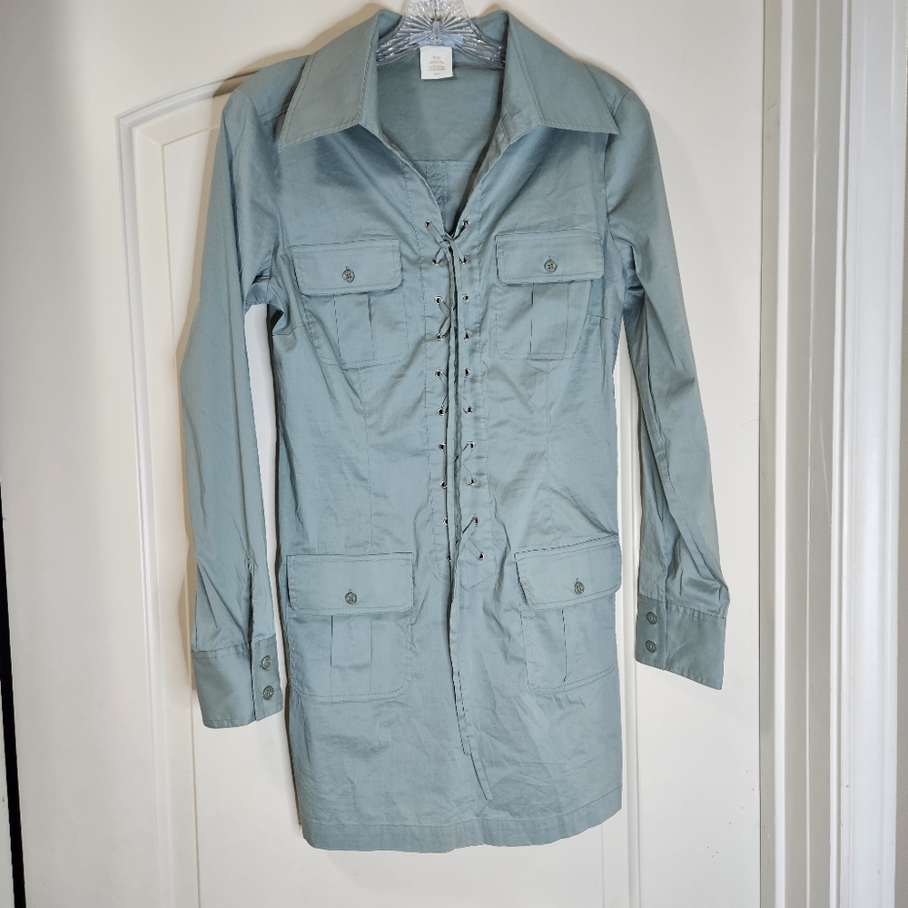 Marciano Olive Green Long Sleeve Collared Shirtdress Size Small